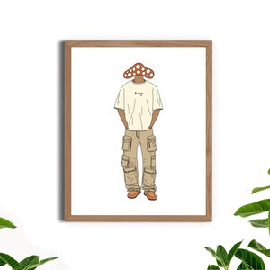 Camisa de hongos Arte de persona de setas, Impresión de arte de moda, Arte de setas, Arte de pared trippy, Cartel de setas funky, Impresión digital descargable