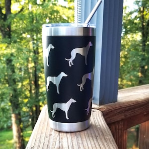 Greyhound Black Stainless Steel Tumbler 20oz, Etched tumbler