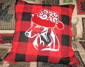 Christmas Greyhound Santa Throw Pillow Cover Buffalo Plaid Square-COVER ONLY