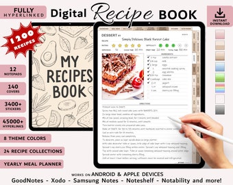 Digital RECIPE BOOK, GoodNotes Planner, iPad Planner Notability Planner Yearly Meal Digital Planner Cookbook