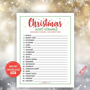 KERST Woord Scramble-spel • Kerstspel Vakantie Kerstfeest Feestdagen Vakantiespellen Kerstbingospel Kerst Afdrukbare spellen