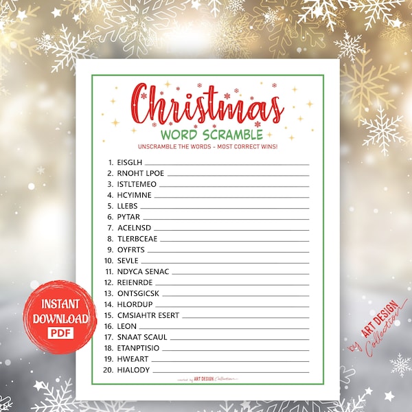 CHRISTMAS Word Scramble Game • Christmas Game Holiday Christmas Party Holiday Party Holiday games Xmas bingo game Christmas Printable Games