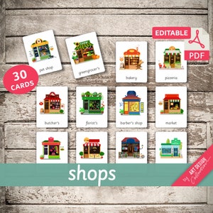 SHOPS • 30 Montessori Cards • Flash Cards  Nomenclature FlashCards  Editable Pdf Printable Cards preschool