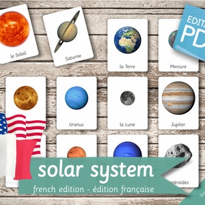 SOLAR SYSTEM FRENCH Edition • 13 French and 13 English Editable Montessori Cards • Flash Cards Nomenclature Card Pdf Printable preschool Toy
