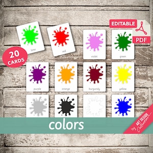 COLORES • 20 Tarjetas Montessori Editables • Tarjetas Educativas Nomenclatura Tarjetas Educativas Editables Pdf Tarjetas Imprimibles Preescolar
