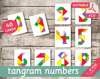 TANGRAM NUMBERS • 40 Montessori Cards • Flash Cards Nomenclature FlashCards Pdf Printable Cards preschool