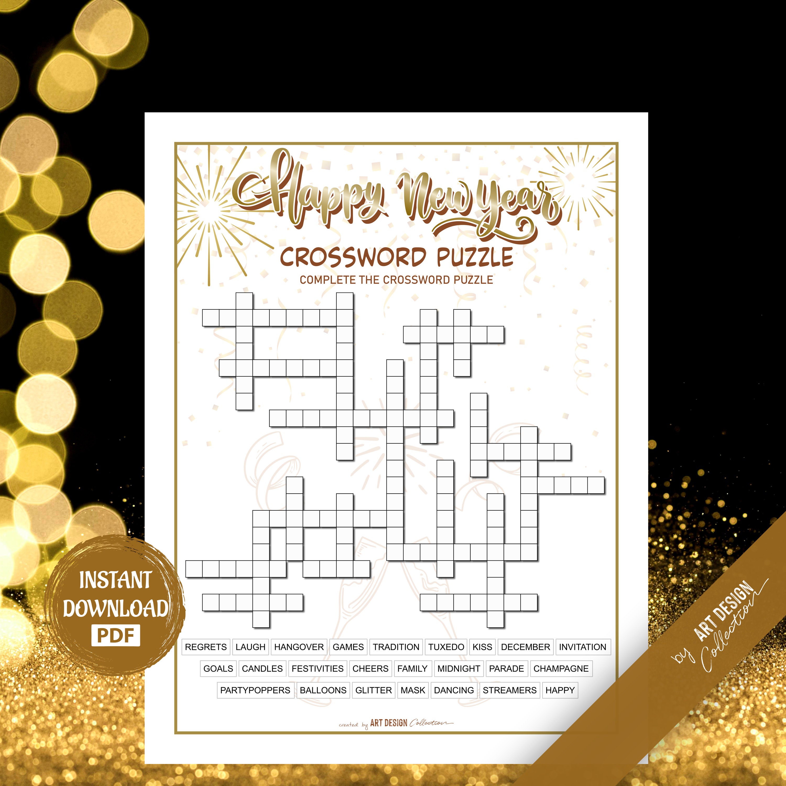 Happy New Year CROSSWORD PUZZLE Game Christmas Game Holiday ...