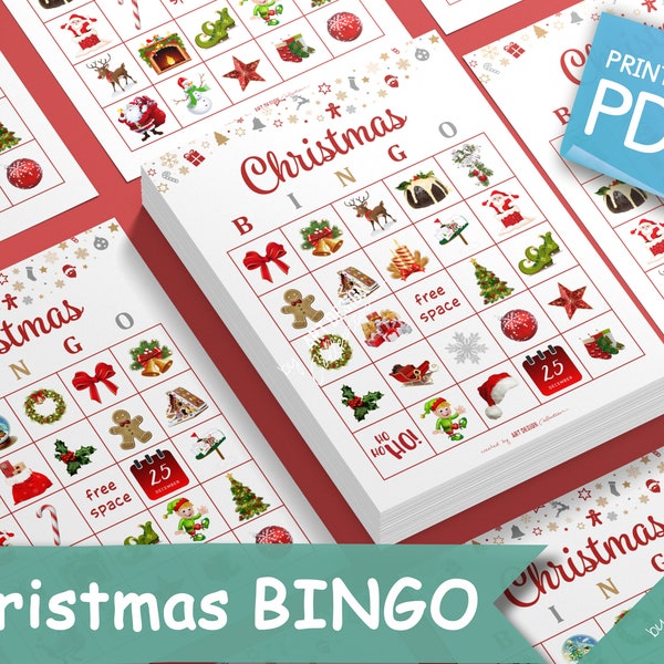 CHRISTMAS BINGO • 30 druckbare Karten • Weihnachtsspiel Weihnachtsbingo Weihnachtsfeier Weihnachtsbingo Weihnachtsbingo Spiel