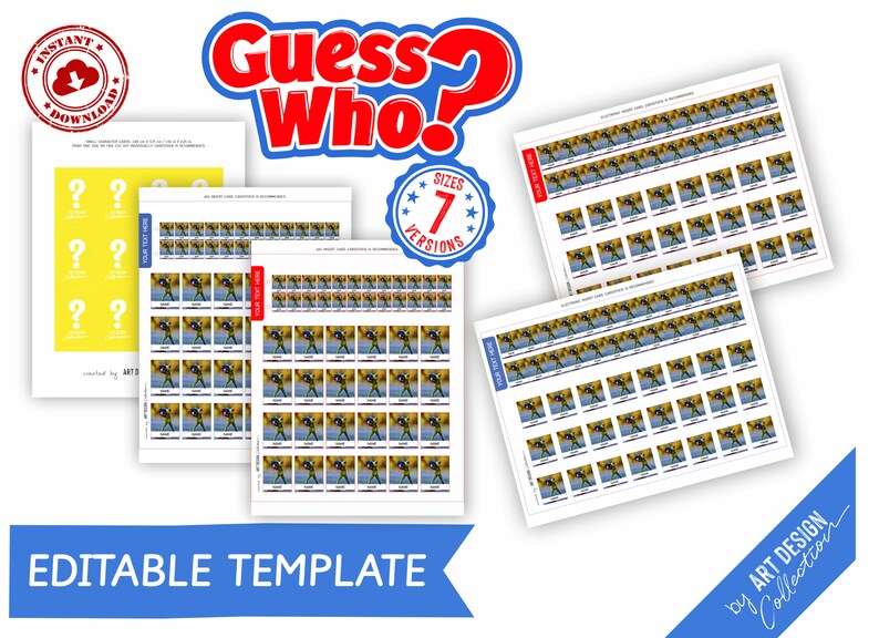 EDITABLE Guess Who Custom Template Insert Cards Montessori | Etsy
