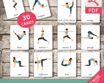 YOGA POSES • 30 Montessori Cards • Flash Cards  Nomenclature FlashCards  Editable Pdf Printable Cards yoga pose card yoga poses preschool