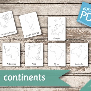 CONTINENTS of the WORLD • 8+8+8 Montessori Cards • LARGE Size World Map ...