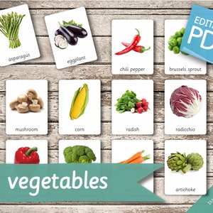 VEGETABLES (real pictures) • 46 Editable Montessori Cards • Flash Cards  Nomenclature FlashCards Pdf Printable Cards preschool Toys