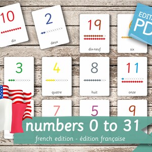 NUMBERS 0 to 31 FRENCH Edition • 32 French and 32 English Editable Montessori Cards • Flash Cards Nomenclature Pdf Printable Toys preschool