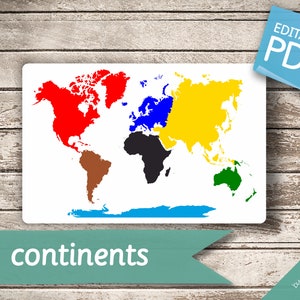 CONTINENTS of the WORLD • 8+8+8 Montessori Cards • LARGE Size World Map ...