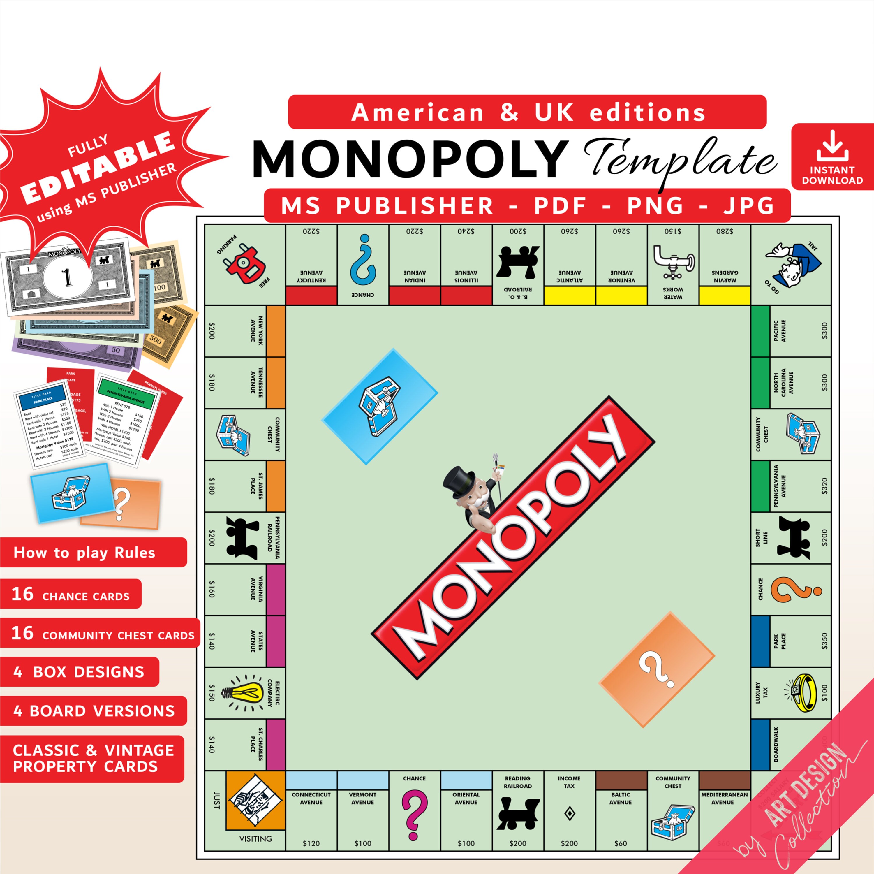 Monopoly Template - Etsy