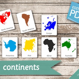CONTINENTS of the WORLD • 8+8+8 Montessori Cards • LARGE Size World Map ...