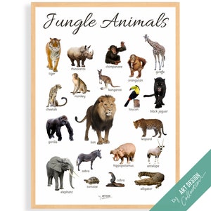 JUNGLE ANIMALS POSTER • Montessori Poster • Montessori Educational Homeschooling Learning Poster Kids Nursery Room preschool