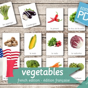 VEGETABLES FRENCH Edition (real pictures) • 46 French and 46 English Editable Montessori Cards • Flash Cards Nomenclature Card Pdf preschool