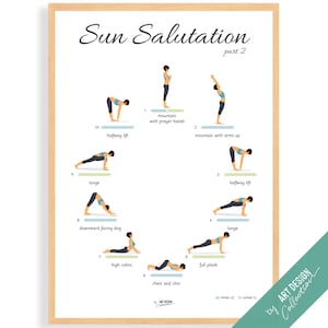 POSTER SALUTATION AU SOLEIL (Poses de yoga, partie 2) • Poster Montessori • Enseignement Montessori éducatif à domicile Apprentissage pour enfants dans une chambre d'enfants d'âge préscolaire
