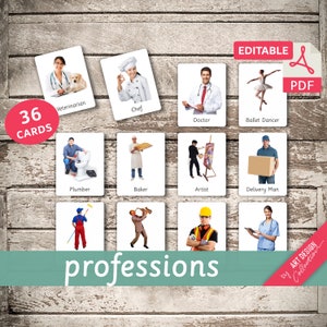 PROFESSIONS (real pictures) • 36 Editable Montessori Cards • Flash Cards Nomenclature Cards Pdf Printable Cards Montessori Toys preschool