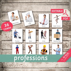 PROFESSIONS real pictures 36 Editable Montessori Cards Flash Cards Nomenclature Cards Pdf Printable Cards Montessori Toys preschool zdjęcie 1