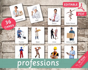 PROFESSIONS (vraies images) • 36 cartes Montessori modifiables • Cartes Flash Cartes de nomenclature Pdf Cartes imprimables Jouets Montessori préscolaire