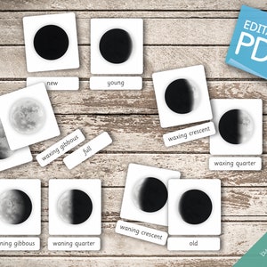 MOON PHASES • 10 Editable Montessori Cards • Flash Cards Nomenclature ...