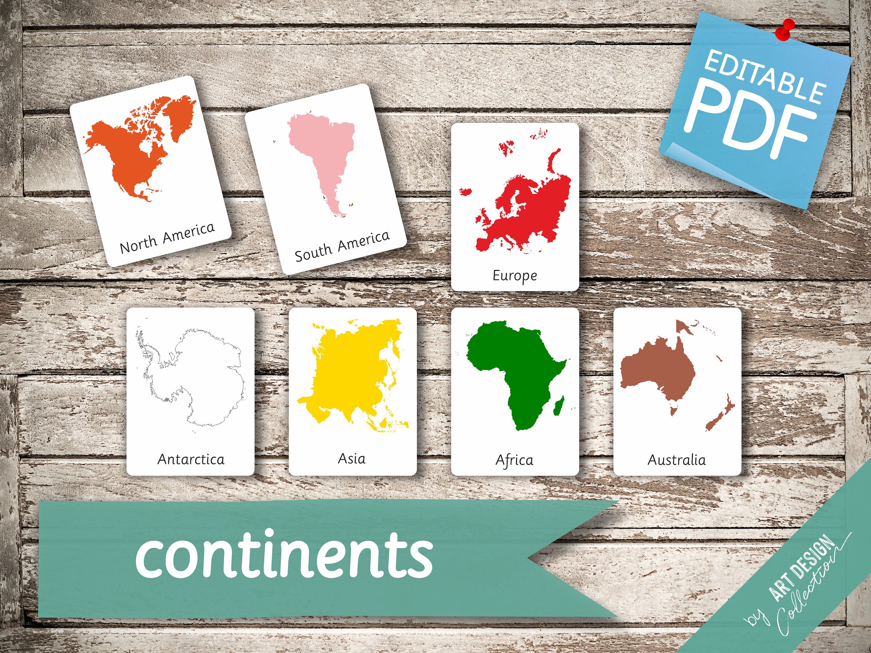 continents of the world 888 montessori cards large size etsy
