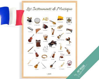 MUSICAL INTRUMENTS POSTER French Edition • Montessori Poster • Educational Homeschooling Learning Kids Nursery Room Toys preschool