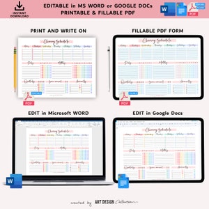 EDITABLE Cleaning Schedule Planner Word Google Docs Fillable Printable ...