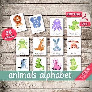ANIMAL ALPHABET • 26 Montessori Karten • Karteikarten Nomenklatur Karteikarten Editierbare Pdf Printable Karten Vorschule