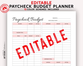 EDITABLE PAYCHECK BUDGET Planner, Digital Planner Planner, Digital Download Budget Planner Template Paycheck Budget Printable