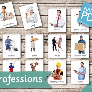 PROFESSIONS real pictures 36 Editable Montessori Cards Flash Cards Nomenclature Cards Pdf Printable Cards Montessori Toys preschool zdjęcie 2