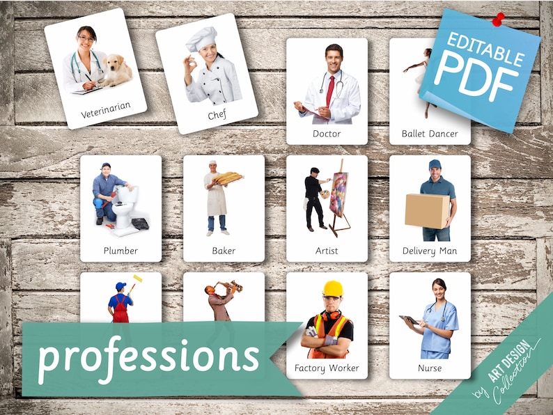 PROFESSIONS real pictures 36 Editable Montessori Cards Flash Cards Nomenclature Cards Pdf Printable Cards Montessori Toys preschool zdjęcie 2