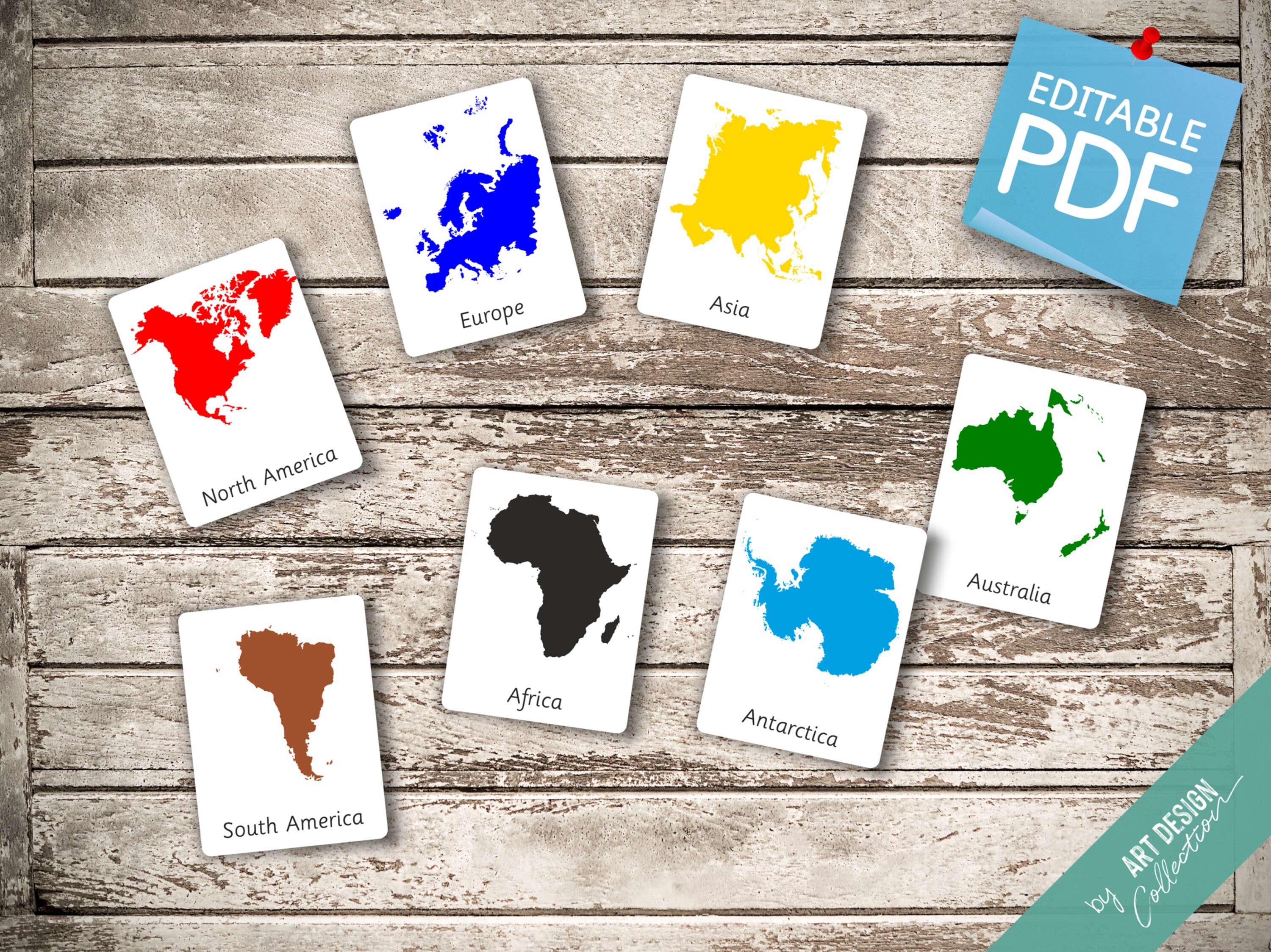 CONTINENTS of the WORLD • 8+8+8 Montessori Cards • LARGE Size World Map ...