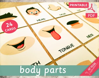 BODY PARTS • 24 Montessori Cards • Flash Cards Nomenclature FlashCards Printable PDF Printable Cards Montessori Toys preschool Busy Books