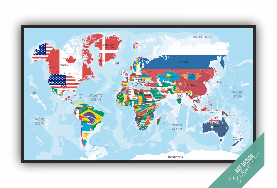 WORLD POLITICAL MAP • Large World Map 100''x 58" • Pdf Printable Flash ...
