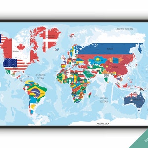 POLITISCHE WELTKARTE • Große Weltkarte 100 '' x 58 Zoll • Pdf Druckbare Karteikarten Nomenklaturkarten Montessori Spielzeug Vorschule Montessori Karten
