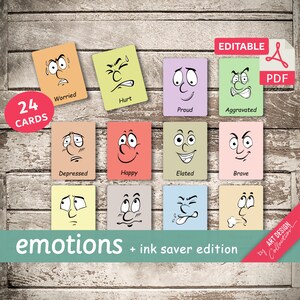 EMOTIONS • 24 Editable Montessori Flash Cards • PDF Printable Cards Nomenclature FlashCards Montessori Toys preschool Montessori Toddler