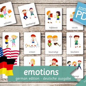 EMOTIONS GERMAN Edition • 18 German and 18 English Editable Montessori Cards • Flash Cards Nomenclature Cards preschool Pdf Printable Toys