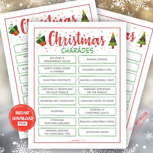 Jogo CHRISTMAS CHARADES • Jogo de Natal Festa de Natal Jogos de férias Jogo de bingo de Natal Jogos de impressão de Natal Jogo Pictionary