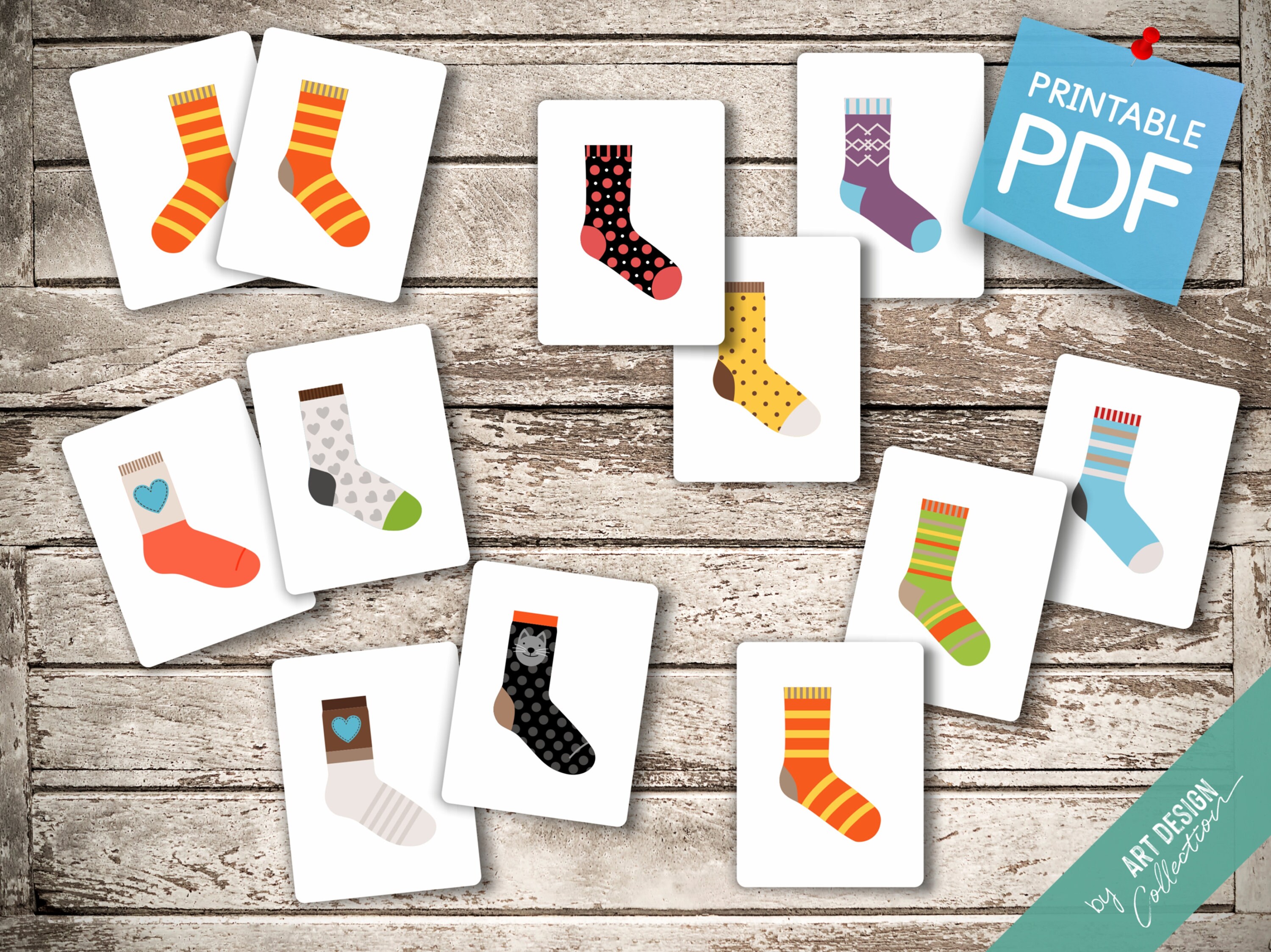 MATCHING SOCKS CARDS 3636 Montessori Cards Flash Cards Etsy