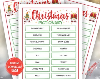 CHRISTMAS PICTIONARY Game • Christmas Game Holiday Christmas Party Holiday games Xmas bingo game Christmas Printable Games Charades Game