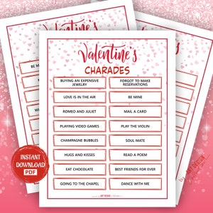 VALENTINE'S CHARADES Spiel • Liebesspiel Urlaub Weihnachtsfeier Urlaubsspiele Weihnachtsbingo Spiel Valentinstag Druckbare Spiele Wörterbuch