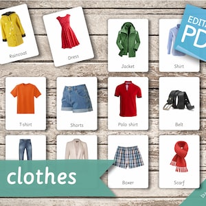 KLEDING echte foto's 40 bewerkbare Montessori-kaarten Flash-kaarten Nomenclatuur FlashCards Pdf afdrukbare kaarten Montessori-speelgoed kleuterschool afbeelding 2