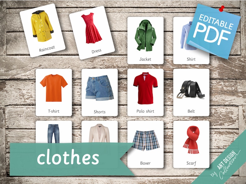 KLEDING echte foto's 40 bewerkbare Montessori-kaarten Flash-kaarten Nomenclatuur FlashCards Pdf afdrukbare kaarten Montessori-speelgoed kleuterschool afbeelding 2