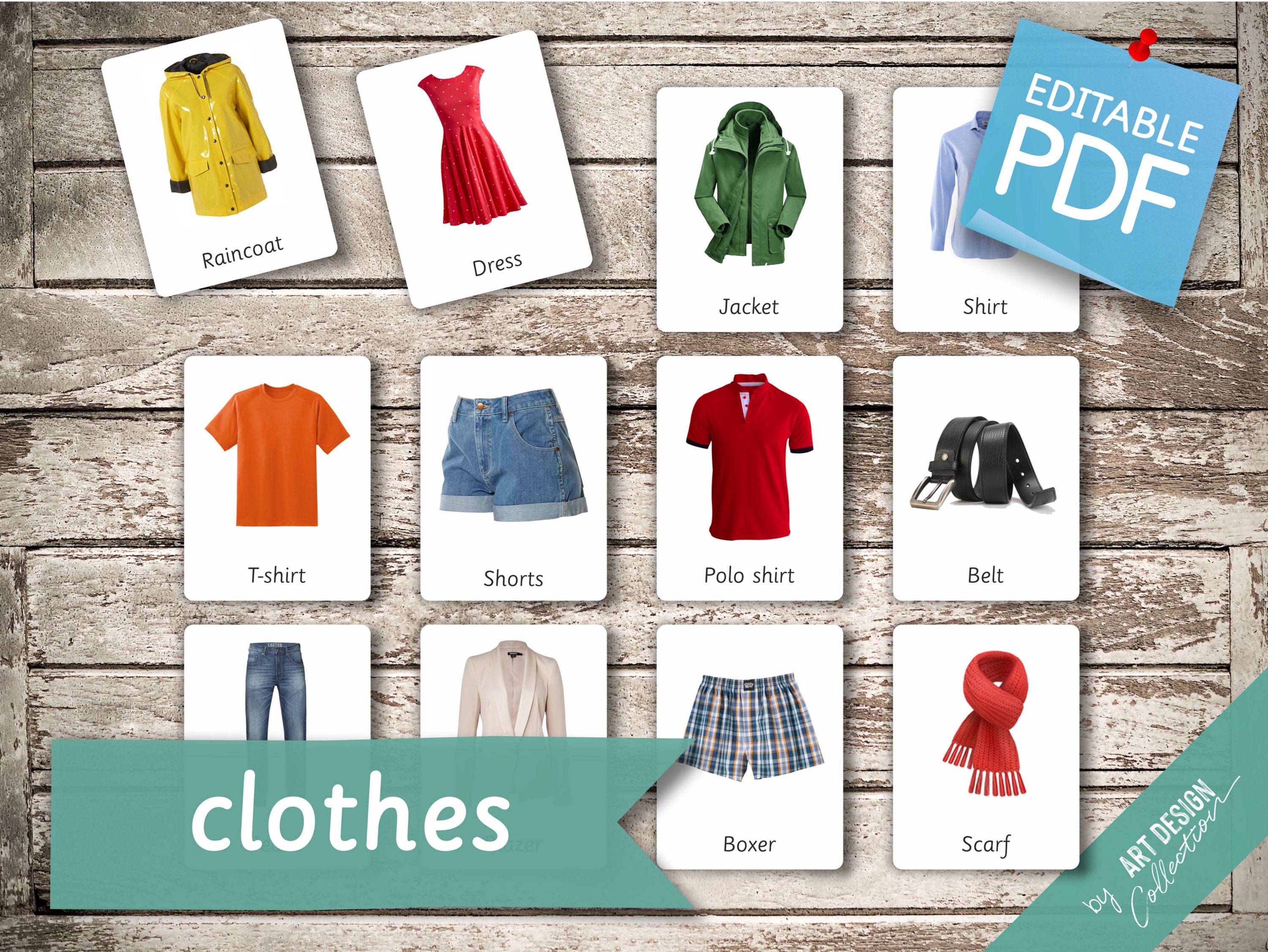 Clothes Digital Flashcards, Teaching Materials Instant Downloads