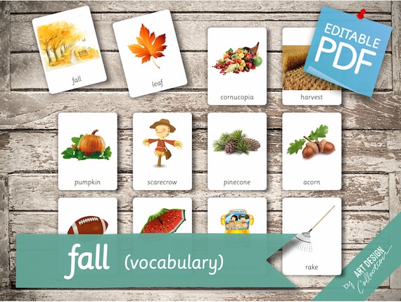 FALL Vocabulary 40 Editable Montessori Cards Flash Cards | Etsy