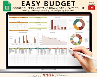 Easy Budget Spreadsheet for Google Sheets, Simple Monthly Budget Planner Paycheck Budget Tracker Weekly Budget Template Biweekly Budget