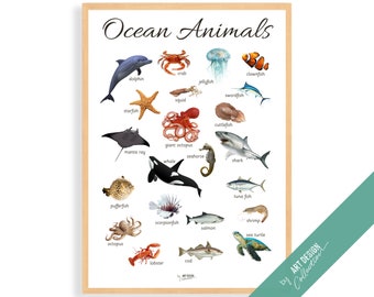 OCEAN ANIMALS POSTER • Montessori Poster • Montessori Educational Homeschooling Learning Poster Kids Nursery Room Montessori Toys preschool